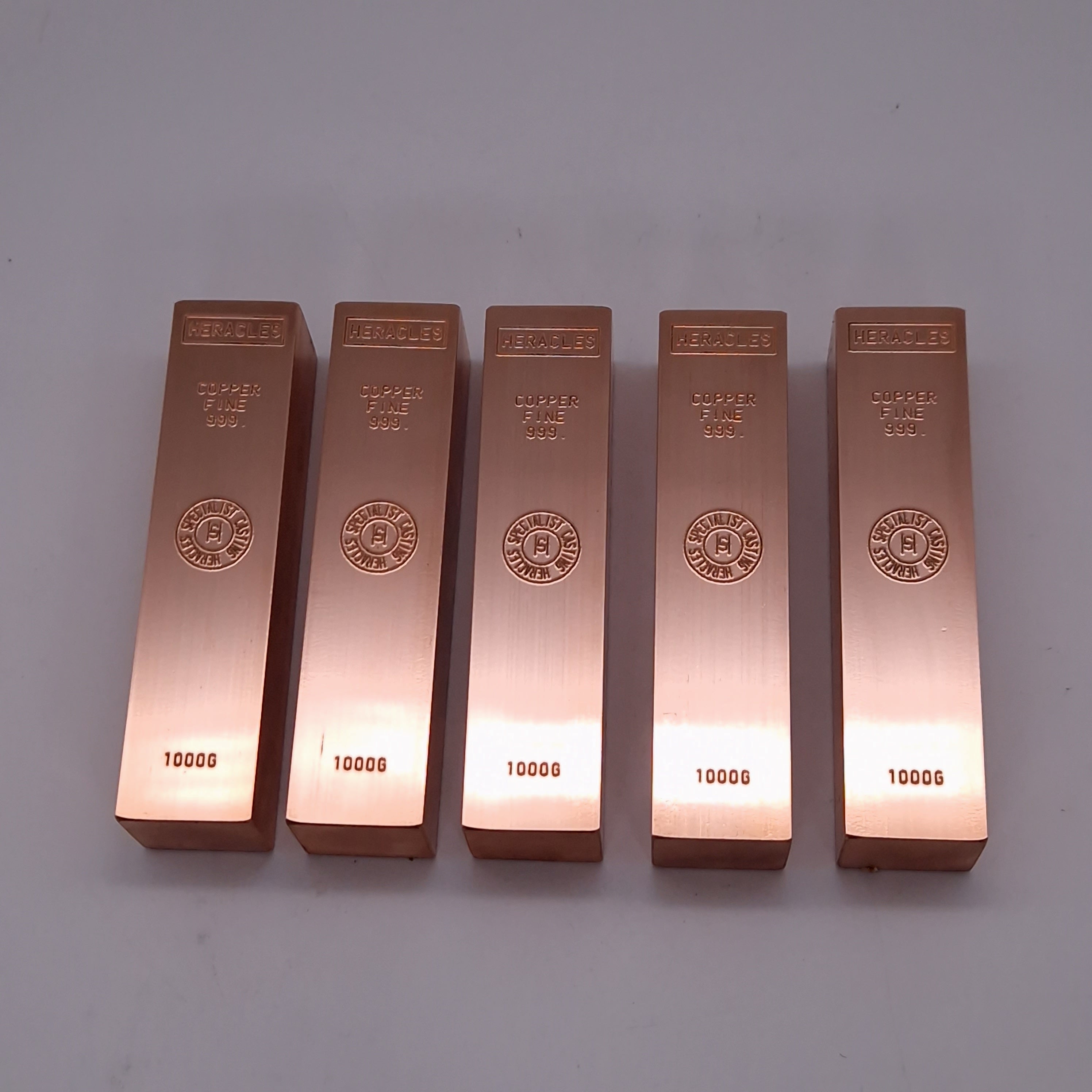 Lot of 5 Pure 999 COPPER ingots.